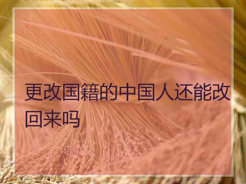 更改国籍的中国人还能改回来吗